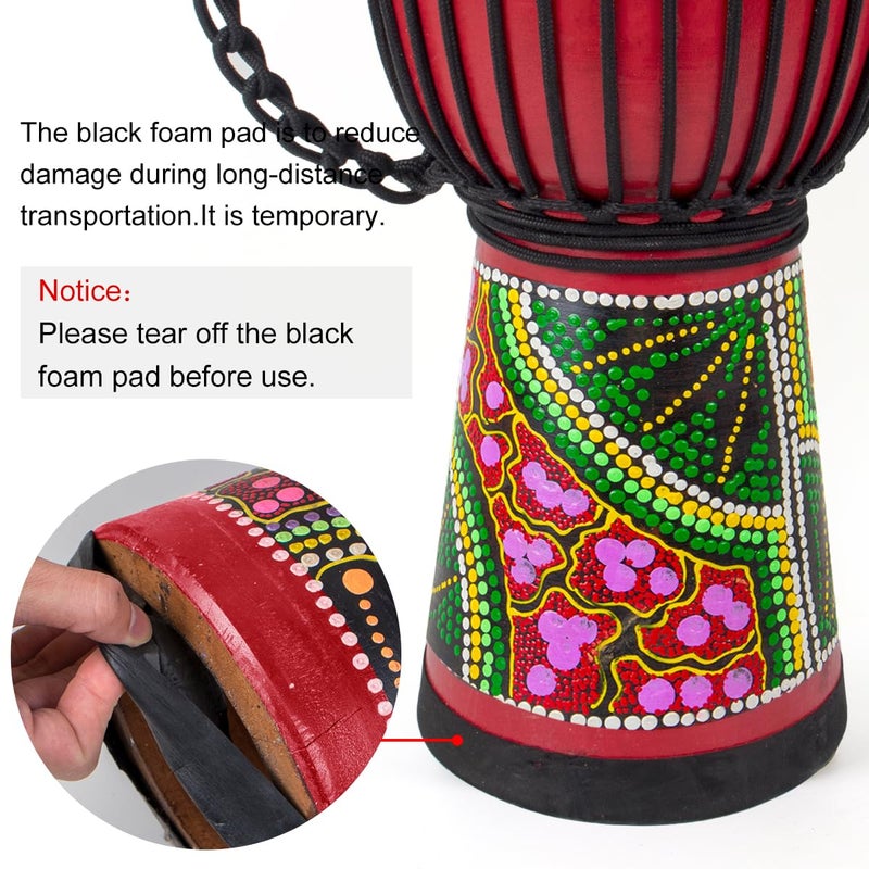 AKLOT Djembes Drum AKLOT African Drum Hand-Painted 10'' x 20'' Mahogany Goatskin Drumhead for Adults Starter Beginners - Image 4